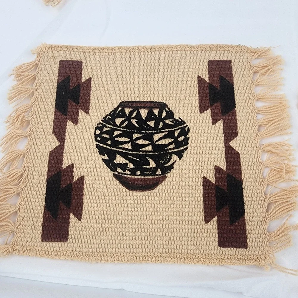 Lot 8 Southwestern Woven Cotton Drink Coasters El Paso Saddle Blanket Co pottery